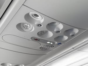 Plastic components inside an airplane